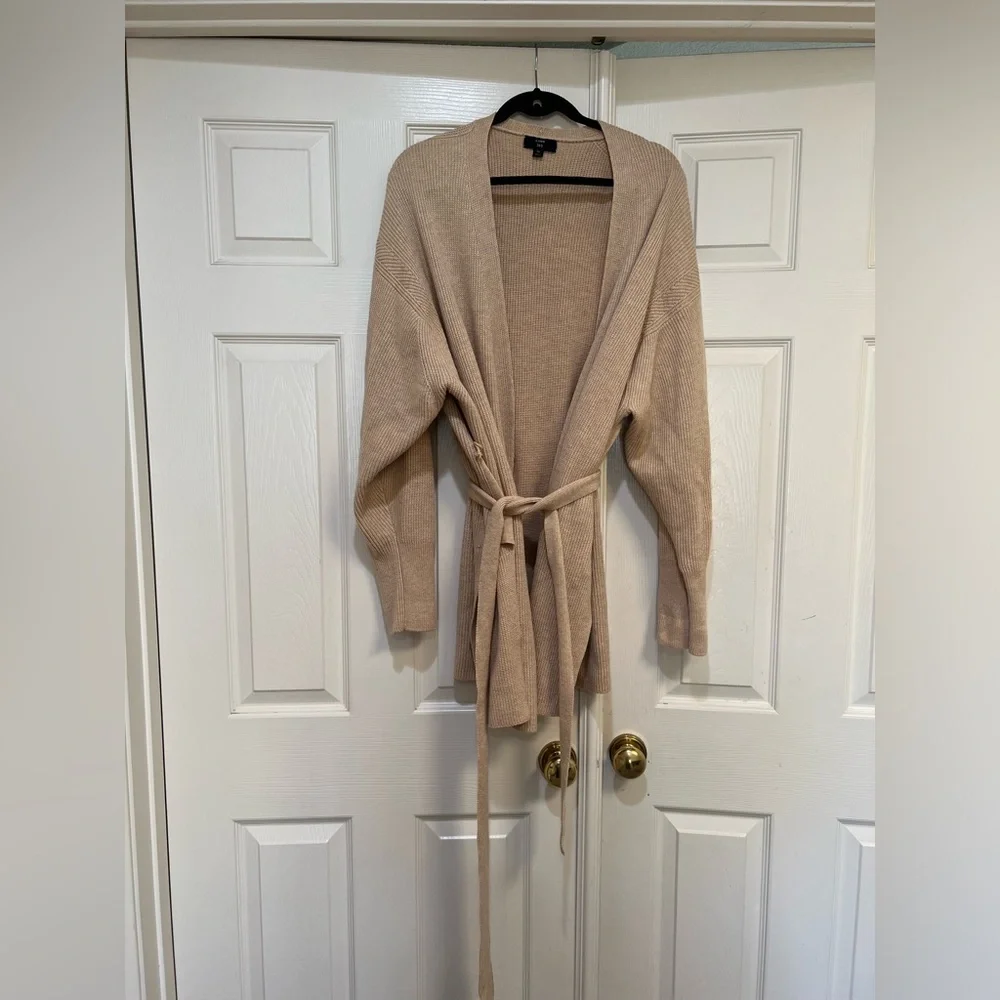 J.Crew 365‎ Beige Open-Front Knit Belted Cardigan Sweater Blazer Women XXXL 3XL